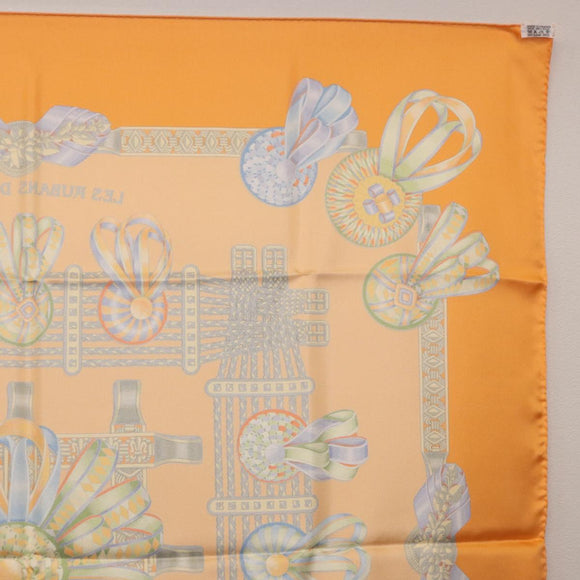 HERMES Carre 90 Scarf Silk ""LES RUBANS DU CHEVAL"" Orange Auth 199852M