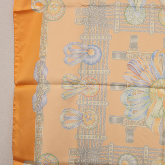 HERMES Carre 90 Scarf Silk ""LES RUBANS DU CHEVAL"" Orange Auth 199852M