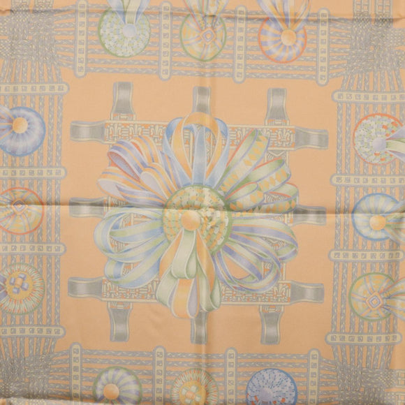 HERMES Carre 90 Scarf Silk ""LES RUBANS DU CHEVAL"" Orange Auth 199852M