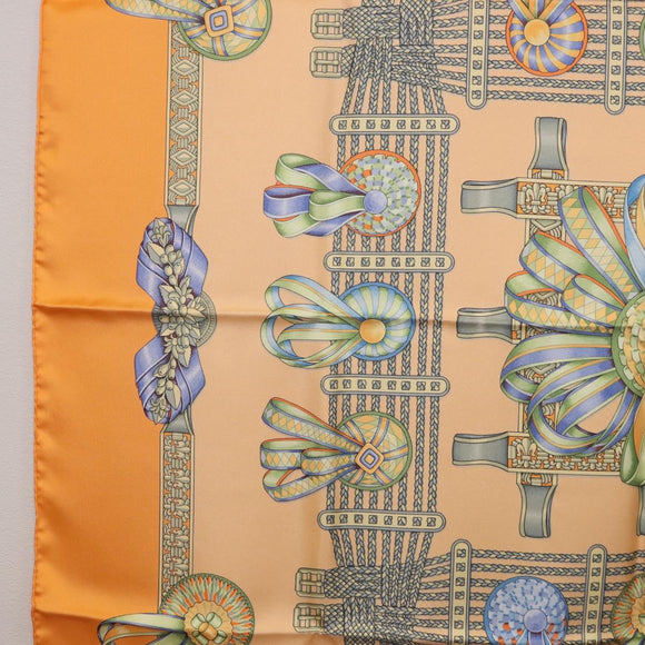 HERMES Carre 90 Scarf Silk ""LES RUBANS DU CHEVAL"" Orange Auth 199852M