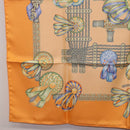 HERMES Carre 90 Scarf Silk ""LES RUBANS DU CHEVAL"" Orange Auth 199852M-8