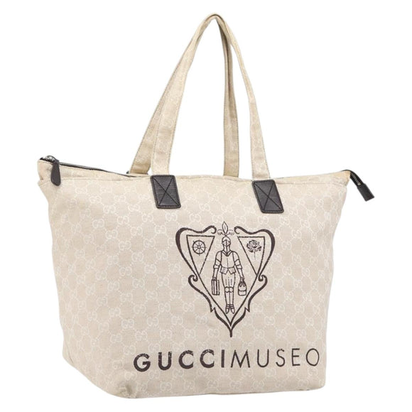 GUCCI GG Canvas Museo Tote Bag Ivory Silver 283416 Auth 199855