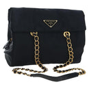 PRADA Chain Shoulder Bag Nylon Black Gold Auth 199857V-1