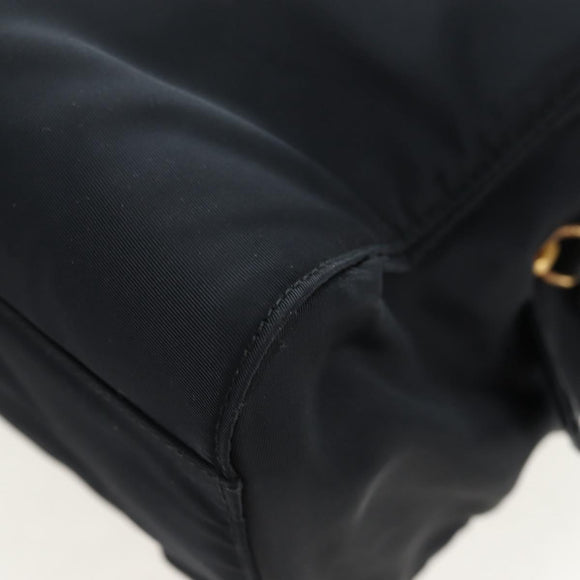 PRADA Chain Shoulder Bag Nylon Black Gold Auth 199857V