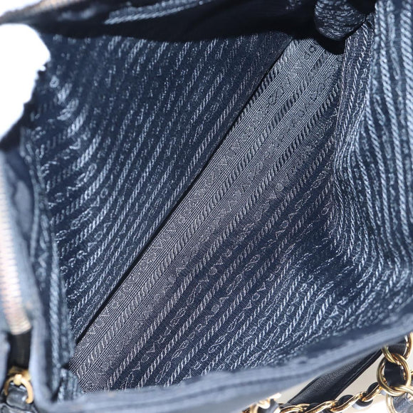 PRADA Chain Shoulder Bag Nylon Black Gold Auth 199857V