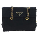PRADA Chain Shoulder Bag Nylon Black Gold Auth 199857V-13