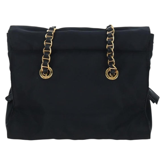 PRADA Chain Shoulder Bag Nylon Black Gold Auth 199857V