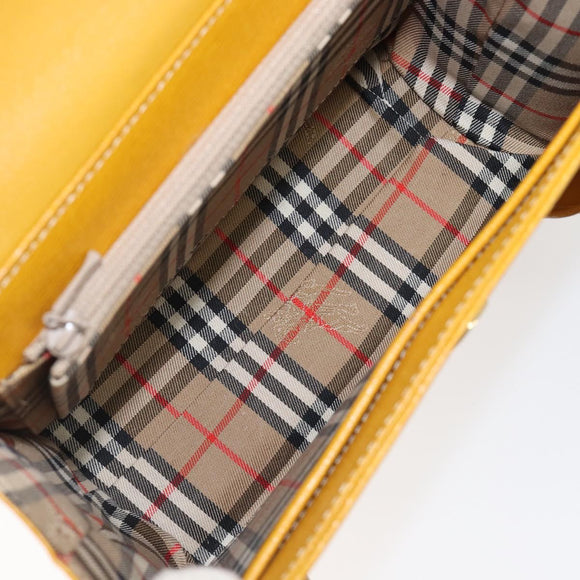 Burberrys Hand Bag Leather Yellow Gold Tone Auth 199859A