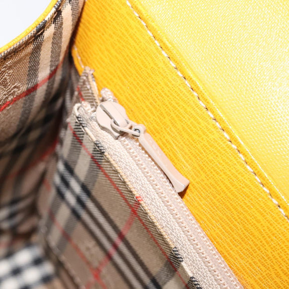 Burberrys Hand Bag Leather Yellow Gold Tone Auth 199859A