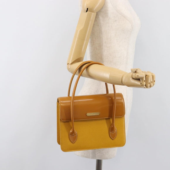 Burberrys Hand Bag Leather Yellow Gold Tone Auth 199859A