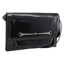 GUCCI Horsebit Shoulder Bag Patent leather Black Silver Auth 199860-1