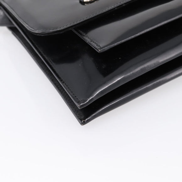GUCCI Horsebit Shoulder Bag Patent leather Black Silver Auth 199860