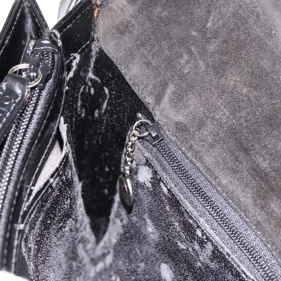 GUCCI Horsebit Shoulder Bag Patent leather Black Silver Auth 199860