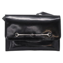 GUCCI Horsebit Shoulder Bag Patent leather Black Silver Auth 199860-13
