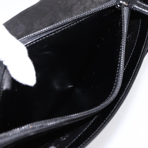 GUCCI Horsebit Shoulder Bag Patent leather Black Silver Auth 199860