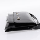 GUCCI Horsebit Shoulder Bag Patent leather Black Silver Auth 199860-4