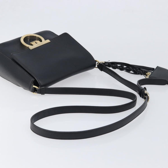 Salvatore Ferragamo Shoulder Bag Leather Black Gold Auth 199863A