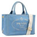 LOUIS VUITTON Canapa PM Hand Bag Canvas 2way Light Blue Gold LV Auth 199874V-1