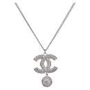 CHANEL Rhinestone Necklace metal Silver CC Auth 199879M-1