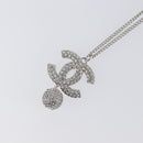 CHANEL Rhinestone Necklace metal Silver CC Auth 199879M-11