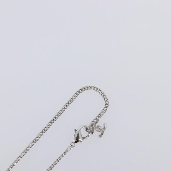 CHANEL Rhinestone Necklace metal Silver CC Auth 199879M