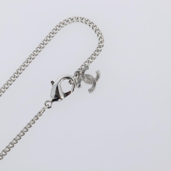 CHANEL Rhinestone Necklace metal Silver CC Auth 199879M