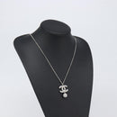 CHANEL Rhinestone Necklace metal Silver CC Auth 199879M-19