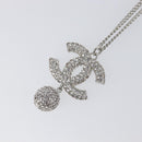CHANEL Rhinestone Necklace metal Silver CC Auth 199879M-3
