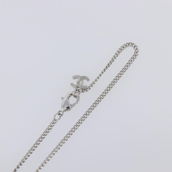 CHANEL Rhinestone Necklace metal Silver CC Auth 199879M