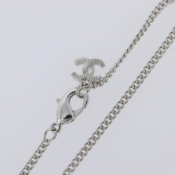 CHANEL Rhinestone Necklace metal Silver CC Auth 199879M