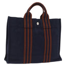 HERMES Fourre Tout PM Hand Bag cotton Navy Silver Auth 199880-1