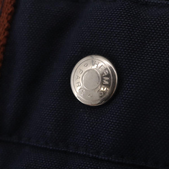 HERMES Fourre Tout PM Hand Bag cotton Navy Silver Auth 199880
