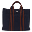 HERMES Fourre Tout PM Hand Bag cotton Navy Silver Auth 199880-13