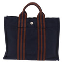 HERMES Fourre Tout PM Hand Bag cotton Navy Silver Auth 199880-2