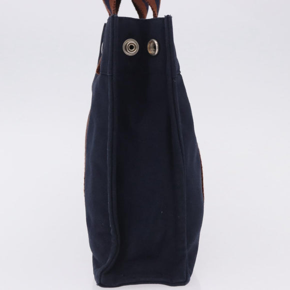 HERMES Fourre Tout PM Hand Bag cotton Navy Silver Auth 199880