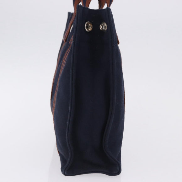 HERMES Fourre Tout PM Hand Bag cotton Navy Silver Auth 199880