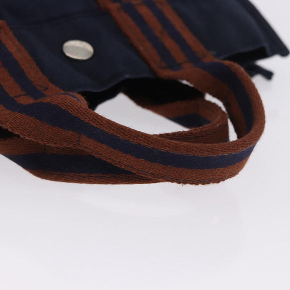 HERMES Fourre Tout PM Hand Bag cotton Navy Silver Auth 199880