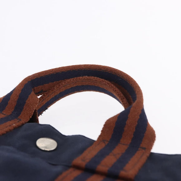 HERMES Fourre Tout PM Hand Bag cotton Navy Silver Auth 199880