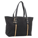 GUCCI GG Canvas Sherry Line Tote Bag Black Gold 139260 Auth 199881-1
