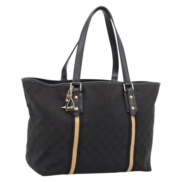 GUCCI GG Canvas Sherry Line Tote Bag Black Gold 139260 Auth 199881