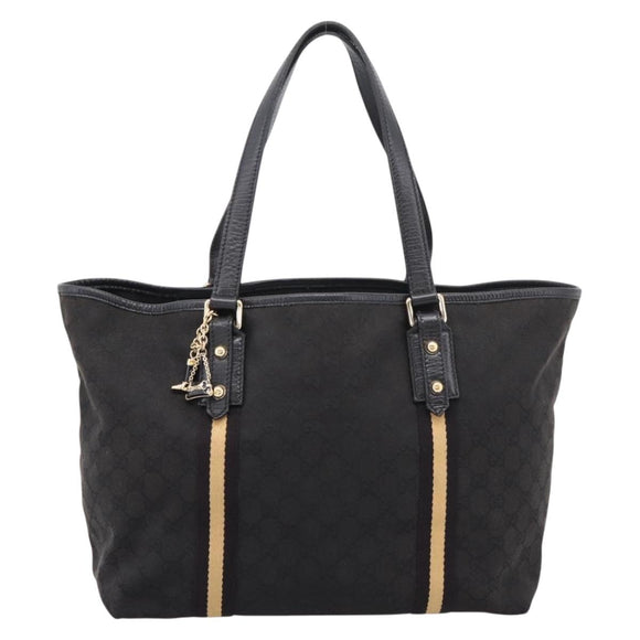 GUCCI GG Canvas Sherry Line Tote Bag Black Gold 139260 Auth 199881