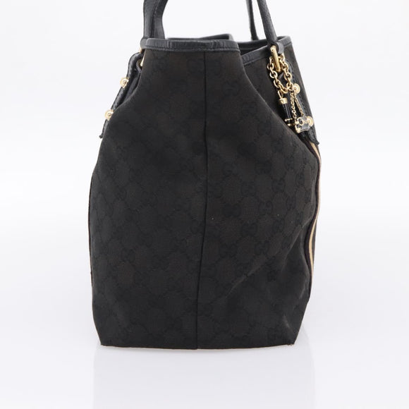 GUCCI GG Canvas Sherry Line Tote Bag Black Gold 139260 Auth 199881