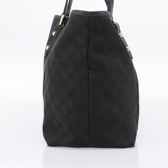 GUCCI GG Canvas Sherry Line Tote Bag Black Gold 139260 Auth 199881