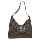 FENDI Zucca Canvas Mamma Baguette Shoulder Bag Black Brown Auth 199886V-1