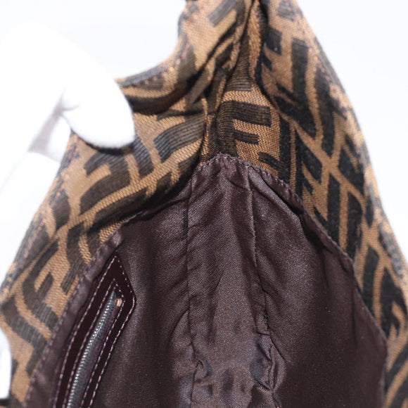 FENDI Zucca Canvas Mamma Baguette Shoulder Bag Black Brown Auth 199886V