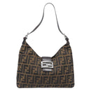 FENDI Zucca Canvas Mamma Baguette Shoulder Bag Black Brown Auth 199886V-13