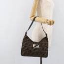 FENDI Zucca Canvas Mamma Baguette Shoulder Bag Black Brown Auth 199886V-25