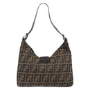 FENDI Zucca Canvas Mamma Baguette Shoulder Bag Black Brown Auth 199886V-2