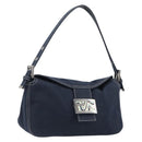 FENDI Mamma Baguette Shoulder Bag Canvas Navy Silver Auth 199899A-1