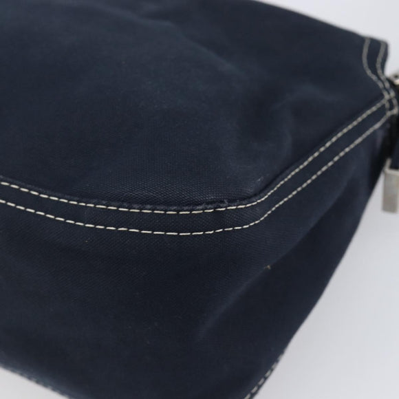 FENDI Mamma Baguette Shoulder Bag Canvas Navy Silver Auth 199899A